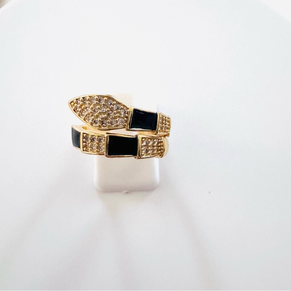 New 18K Gold Plated Snake Stackable Women's Ring.  Black. Adjustable